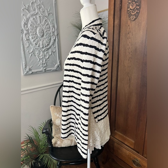 Anthropologie Postmark Bkack and White Striped Lace Cardigan - Picture 11 of 15